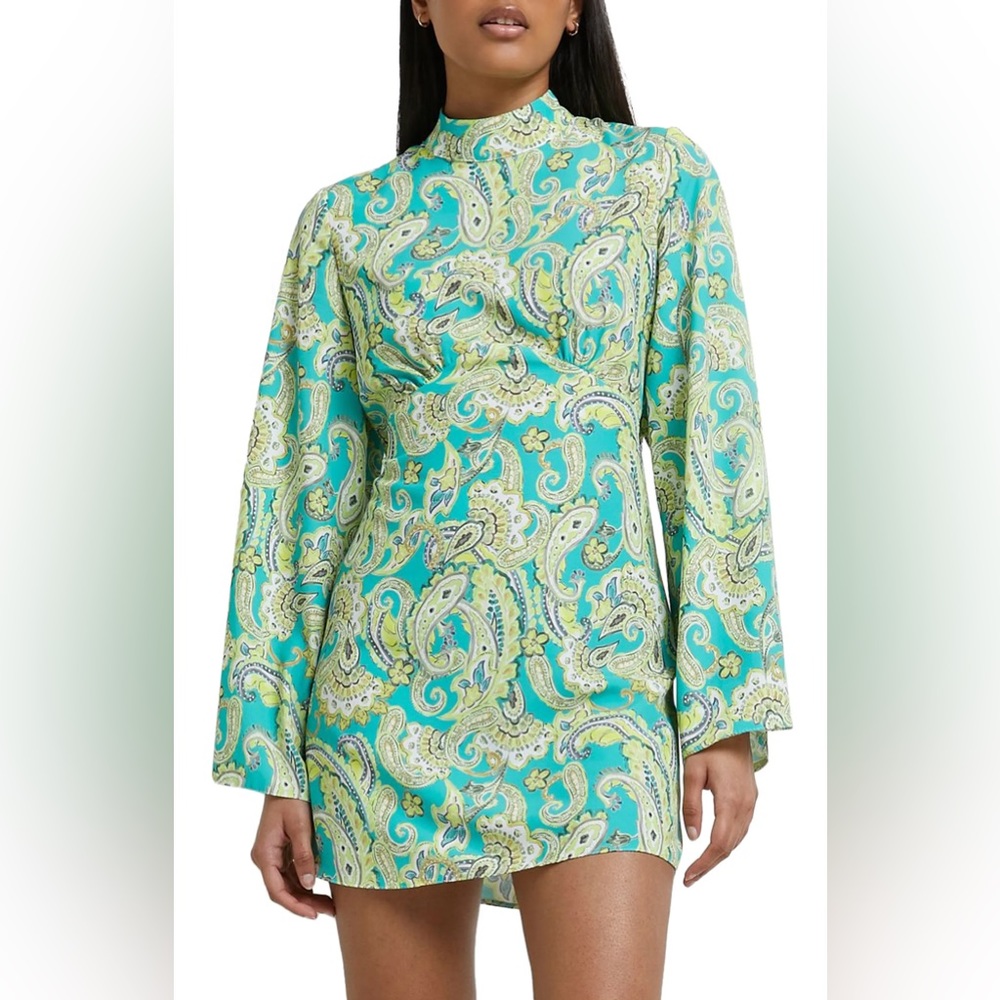 River Island Green Paisley Print Mini Dress NWT size US 8